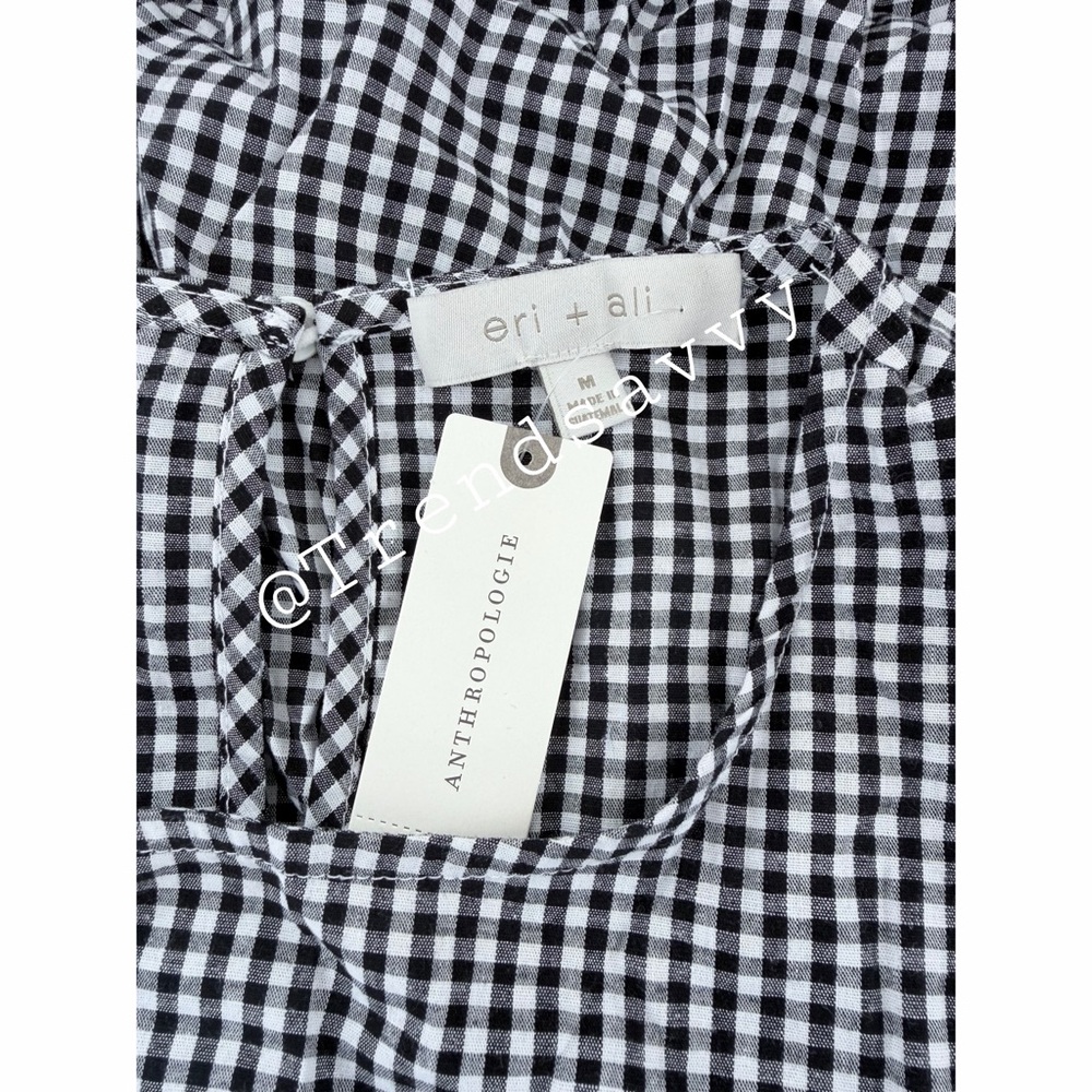 Anthropologie Eri + Ali Evaline Gingham Puff Sleeve Maxi Dress Black White M - Picture 4 of 6